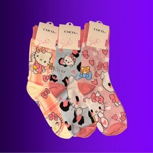 HELLO KITTY ** 3 Pack Socks ** Medium ** NWT